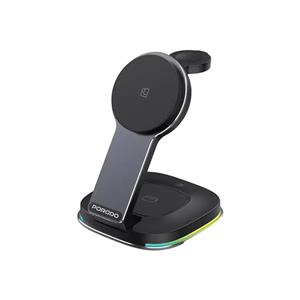 استند شارژ وایرلس مگ سیف RGB دار سه منظوره پرودو مدل Porodo compact folding FWC063