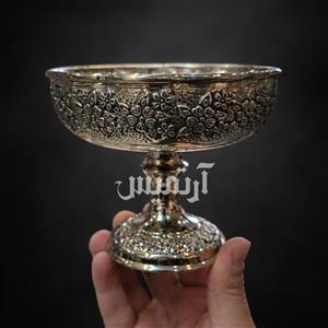 بستنی خوری مسی تنقلات خوری مسی پایه دار گلبرگ کروم