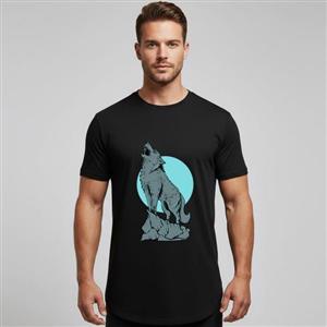 تیشرت آستین کوتاه مشکی طرح Howling Wolf Moon | استایل مفهومی | کد AR031