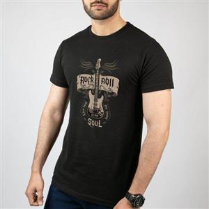 تیشرت آستین کوتاه مشکی طرح Rock and Roll | استایل اسپرت | کد AR047