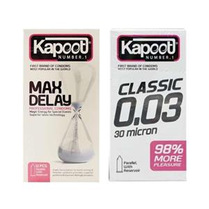 کاندوم کلاسیک کاپوت مدل CLASSIC 0.03 بسته 10 عددی به همراه کاندوم تاخیری کاپوت مدل MAX DELAY بسته 12 عددی