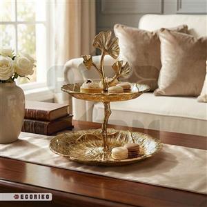 شیرینی خوری دو طبقه مدل لوتوس (طلایی و نقره‌ای) 