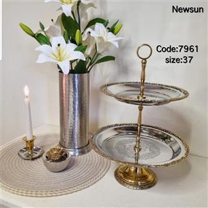 شیرینی خوری دو طبقه هندی استیل برنج نیوسان مدل برگ کد 7961 