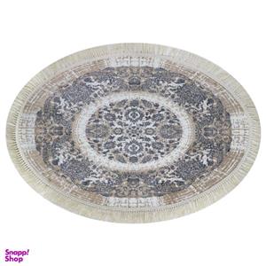 فرش بیضی طرح گلشن رنگ زمینه کرم