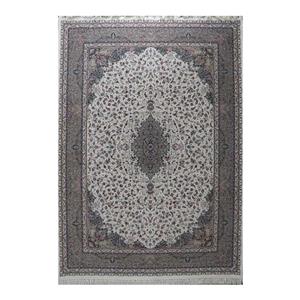 فرش ماشینی 1500 شانه فرش زمرد مشهد زمینه کرم حاشیه الماسی مدل 57001