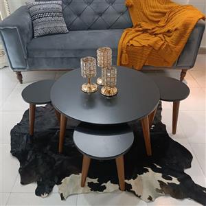 میز جلومبلی عسلی دایره گرد مشکی مدل مینیمال مجموعه 4 عددی دکوراش