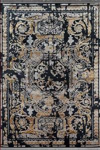 فرش کاشان 700 شانه کلکسیون آرین کد 70026 زمینه ذغالی-طلایی (برجسته)