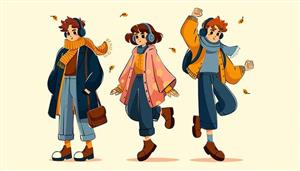 وکتور کاراکتر دختر و پسر با استایل پاییزی