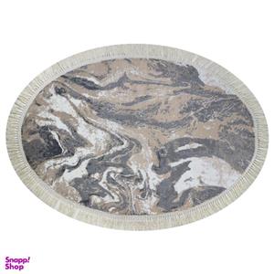 فرش بیضی طرح کویر رنگ زمینه کرم