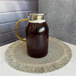 پارچ پیرکس دسته طلایی درب استیل طرح شیار دار 1500میل