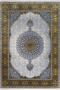 فرش کاشان 700 شانه کلکسیون آرین کد 70011 زمینه نقره ای-طلایی (برجسته)