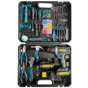 پیچ گوشتی چکشی شارژی سه نظام فلزی 10 میلیمتر 218 ولت جاب مدل JB-218 POWER FULL KIT مجموعه 195 عددی