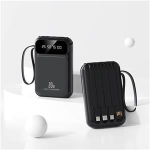 پاوربانک 10000 میلی آمپر کابل‌ دار چند منظوره اسمارت SMART مشکی چراغ قوه دار