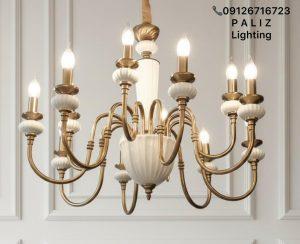 لوستر نئوکلاسیک فلزی سرامیکی شید شیشه ای