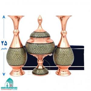 ست مسی خاتم کاری گلدان و شکلات خوری اندازه 25 سانتیمتر 