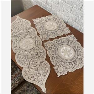 ست رومیزی مخمل قیطان شاین دار سه تکه جلو مبلی محصول ترک