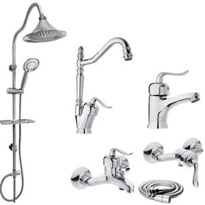 ست شیرالات رز مدل بیزانس رویال کروم مجموعه 6 عددی به همراه علم دوش حمام و شلنگ سرویس بهداشتی مبلمان نارنجی مدل 527906