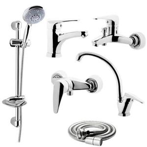 ست شیرالات رز مدل تالیا کروم مجموعه 6 عددی به همراه علم دوش حمام و شلنگ سرویس بهداشتی برنجی مبلمان نارنجی مدل 527915