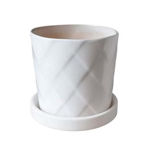 گلدان سرامیکی مدل لوزی به همراه با زیر گلدانی