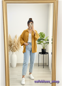 شومیز مانتویی رنگی مدل آستین دکمه جنس لینن ضخیم کجراه