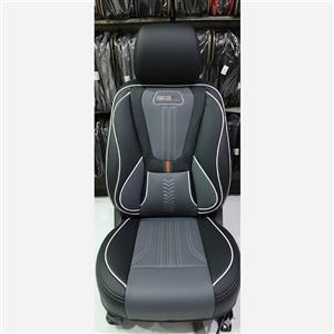 ست کامل روکش صندلی طوسی مشکی چرمی مدل گوچی طرح vip خلبانی فول طبی مناسب برای ماشین ساینا 