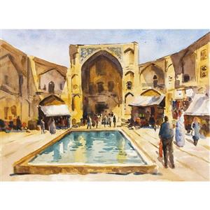 نقاشی آبرنگ طرح بازار قیصریه اصفهان کد 1052