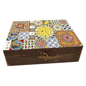 جعبه هدیه دست‌ساز مدل چوبی طرح کاشی کد WS340