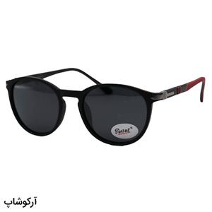 عینک آفتابی پلاریزه PERSOL با فریم TR، شکل گرد، رنگ مشکی مات، دسته قرمز و لنز دودی مدل P3222