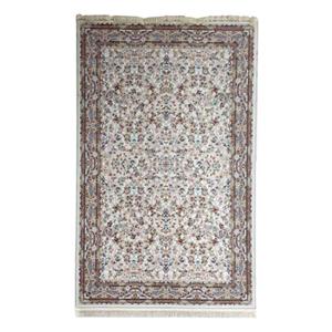 فرش ماشینی 1200 شانه زمینه کرم حاشیه الوان مدل نقش برجسته طرح کیمیا