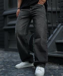 شلوار فول بگ ذغالی سیر مردانه پارچه جین کجراه سنگشور گرماژ بالا با قد ۱۱۰ سانت کد b325