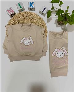 بلوز دورس دخترانه خرگوش دو نخ پنبه رنگ کرم