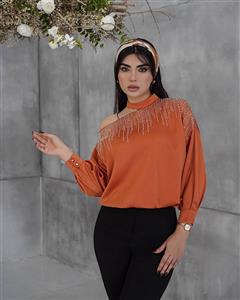 شومیز زنانه مجلسی مدل یقه نگین دار