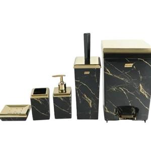 ست سرویس بهداشتی اطلس مدل 5 تکه زاگرس ماربل مشکی طلایی مبلمان نارنجی مدل 525471