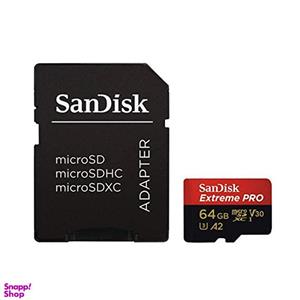 کارت حافظه microSDXC سن دیسک (Sandisk) مدل Extreme PRO کلاس A2 استاندارد UHS-I U3 ظرفیت 64 گیگابایت به همراه آداپتور SD