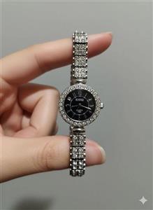 ساعت صفحه مشکی زنانه فول نگین کد27515