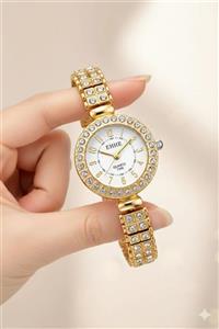 ساعت مجلسی زنانه فول نگین طلایی کد 27514