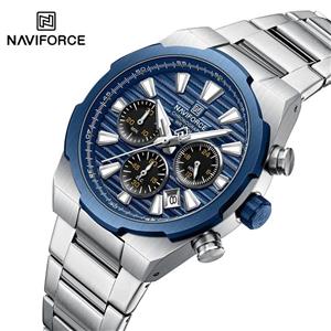 ساعت مچی کرنوگراف مردانه نیوی فورس NAVIFORCE مدل Nf8081 صفحه آبی موتور ژاپنی