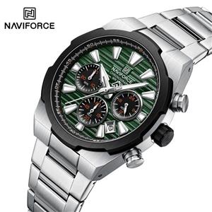 ساعت مچی کرنوگراف مردانه نیوی فورس NAVIFORCE مدل Nf8081 صفحه سبز موتور ژاپنی