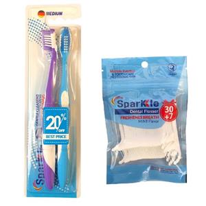 مسواک اسپارکل مدل  s9 با برس متوسط بسته 2 عددی به همراه نخ دندان اسپارکل مدل کمانی مجموعه 37 عددی | مشکی | سرویس ویژه دارومن : 7 روز تضمین بازگشت کالا 