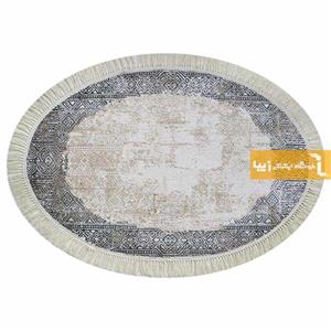 فرش بیضی طرح سورن رنگ زمینه کرم