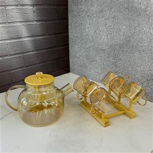 ست قوری و استکان پیرکس آنتی شک درب الماسی شامپاینی