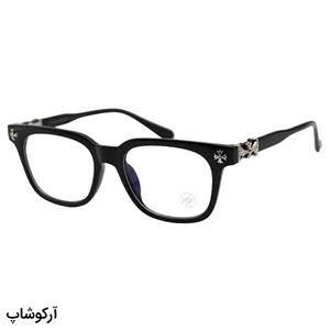 عینک Chrome Hearts با فریم مستطیلی شکل، رنگ مشکی براق و لنز بی‌رنگ و قابل تعویض مدل 2273
