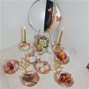 سفره هفت سین رزینی هلویی جام گل و اردو خوری و آینه و شمعدان مبلمونسرا مدل 262451