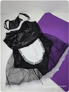 کاستوم خدمتکاری زنانه دو تکه لاتکس و تور