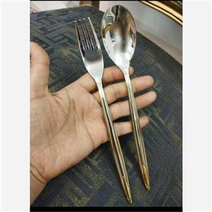 سرویس قاشق چنگال یونیک دهانه اروپایی نیمه طلایی 24نفره تمام استیل جدید ترین مدل( نیمه طلایی) فروش ویژه (پس کرایه)