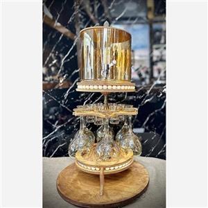 کلمن چرخشی بزرگ  گیلاس دار کلمن شیشه ای پایه چوبی مهره دار کلمن شربت خوری کلمن پذیرایی بزرگ کلمن جهیزیه 