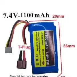 7.4V   1100mAh 25c   باتریلیتیوم پلیمر Tplug برند الکترا