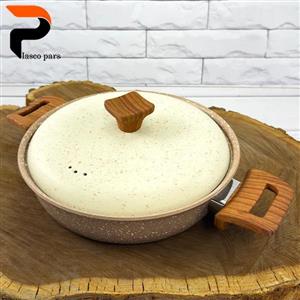 تابه 24 دودسته دسته چوبی گرانیتی نسکافه ای کرم هاناتک