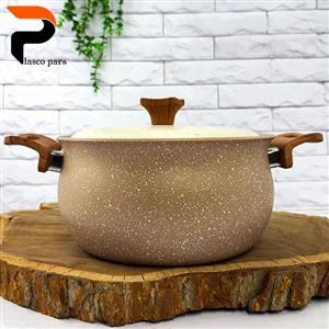 قابلمه 24 دسته چوبی گرانیتی نسکافه ای کرم هاناتک