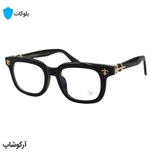 عینک برند کروم هارتز با فریم مستطیلی شکل، رنگ مشکی و طلایی، دسته سیم‌دار و لنز بلوکات مدل 9203